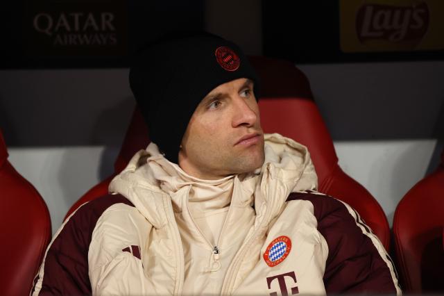 Thomas Müller looks on prior to Bayern München's Champions League clash agaisnt Celtic 