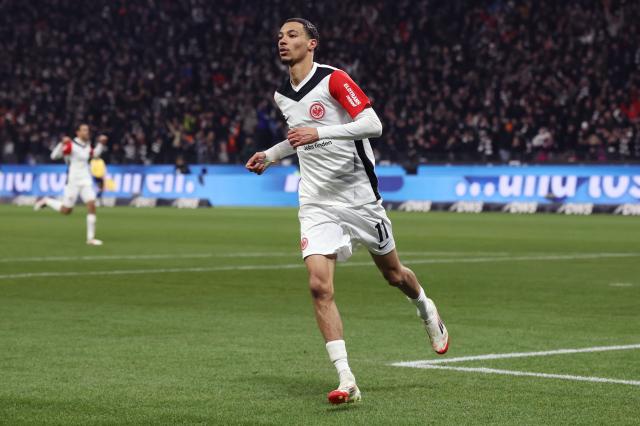 Hugo Ekitiké after scoring against SC Freiburg in a 4-1 win, in Bundesliga on 14. January 2025.